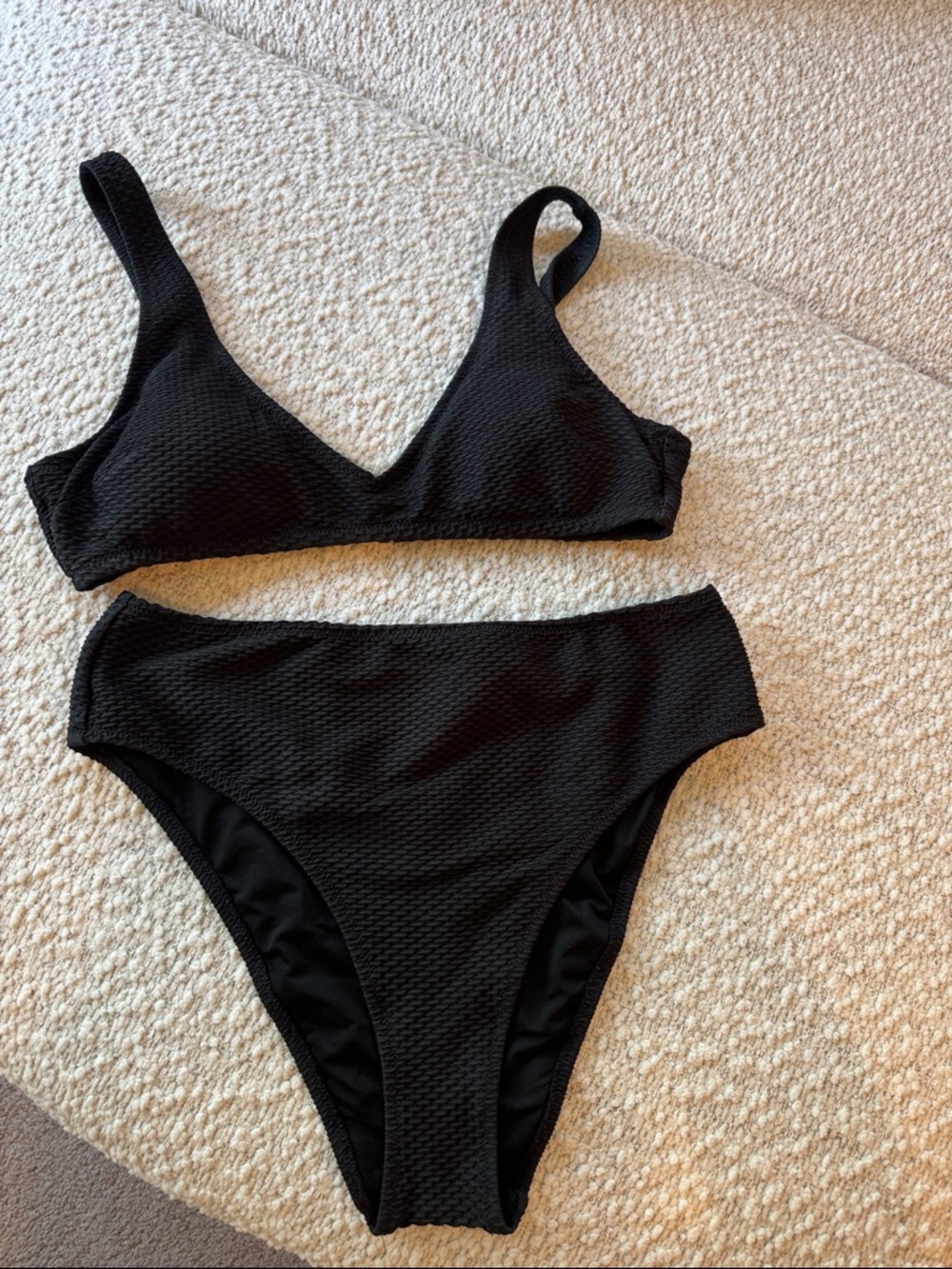 Aerie Black Textured High-Waist Bikini Set - Women Swim